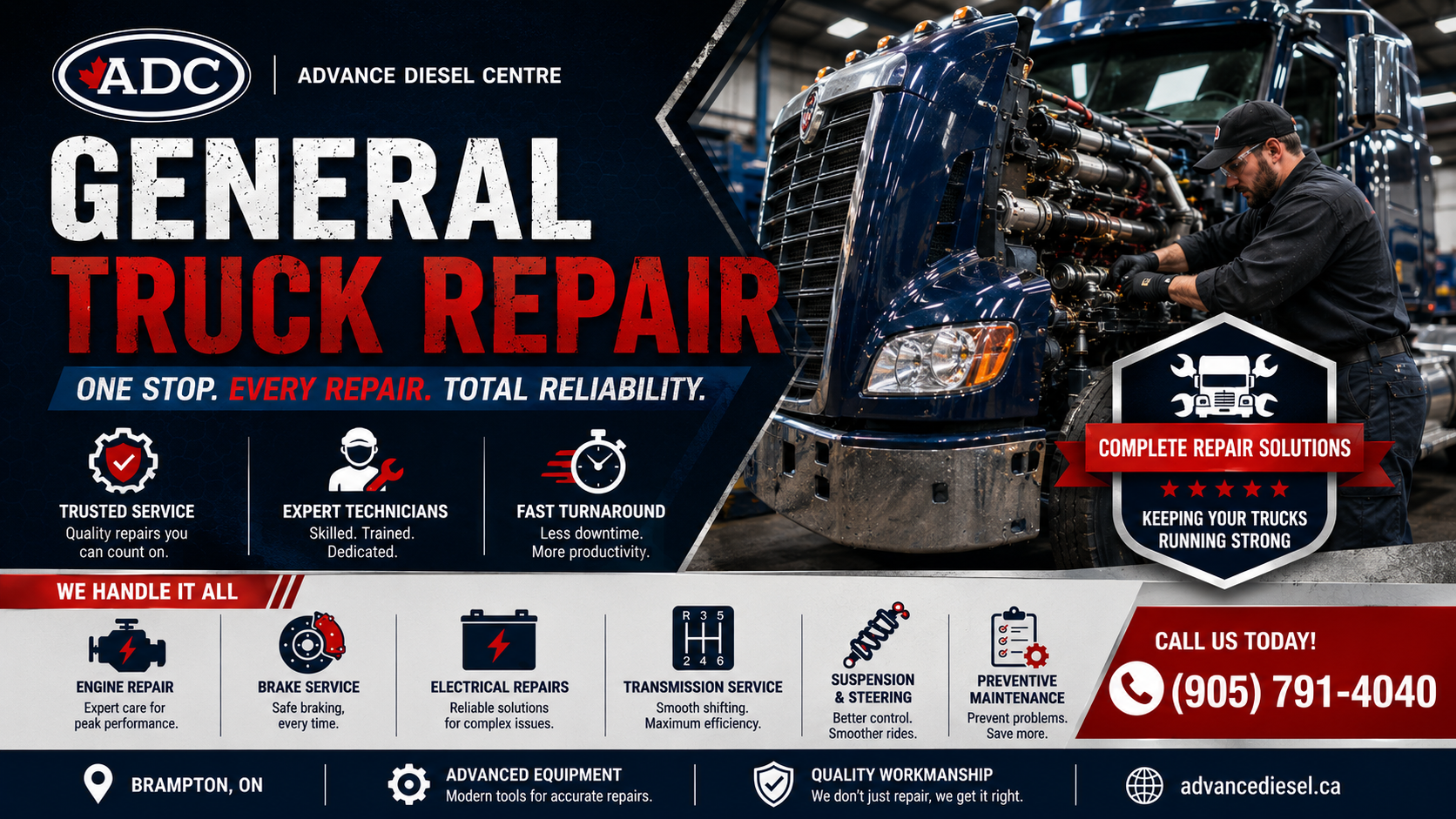 General truck repair service at Advance Diesel Centre in Brampton, ON